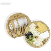Jocca Käsebrett Set aus Holz, 20 cm Durchmesser mit 4 Edelstahlmessern
