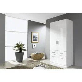 Rauch Drehtürenschrank RAUCH "Kleiderschrank Schrank Garderobe Schlafzimmerschrank CELLE", weiß (alpinweiß, hochglanz weiß, griffe alu), B:91cm H:197cm T:54cm, Holzwerkstoff, Schränke, Drehtürenschrank, in 4 Breiten und 2 Höhen, optional mit Schubkästen MADE IN