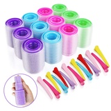 Heqishun 51 Pcs Lockenwickler Selbsthaftend in 3 Größen Haftwickler und Multicolor Haarspange 15pcs Haar Klammer Haftwickler Selbsthaftend Lockenwickler für Haarstyling(25mm 36mm 44mm)