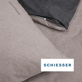 SCHIESSER Doubleface Feinbieber taupe/schwarz 155 x 220 cm + 80 x 80 cm 