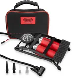 Heyner Premium Fußpumpe mit Manometer Doppelzylinder rot|schwarz