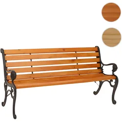 Gartenbank HWC-O25, Sitzbank Parkbank Holzbank 3-Sitzer, Gusseisen Holz Kiefer, 164cm ~ teak