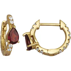 Paar Creolen »Schmuck Geschenk Silber 925 Ohrschmuck Ohrringe Tropfen«, mit Granat, Zirkonia (synth.), 28869831-0 gelbgoldfarben-dunkelrot-kristallweiß + dunkelrot-kristallweiß