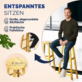 CASARIA CASARIA® 4er Set Holz Akazie Outdoor 75cm Sitzhöhe Fußstütze 150kg Belastbarkeit Massiv Rund Rustikal Garten Küche Bar Stuhl Hocker Braun