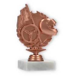 Pokal Kunststofffigur Rennsport bronze auf weißem Marmorsockel 14,5cm