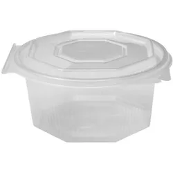 VEPATIM 50x Achteckbecher klar mit angehängtem Deckel 500 ml (PP)
