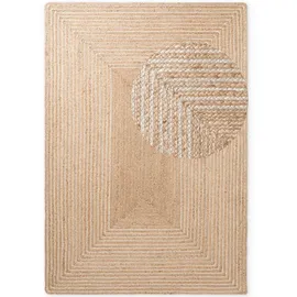 HANSE HOME Juno Line Juteteppich - Natur Wohnzimmerteppich, 100% Jute, Handgewebt, Robust & pflegeleicht, Modern, Boho Natürlicher Teppich für Wohnzimmer, Schlafzimmer - Natur Weiß Gold, 120x170cm