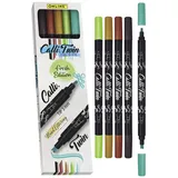 ONLINE USV-Systeme Online Calli.Twin Fresh, Double Line Pen, 5er Set Handlettering Pens, Stifte mit Doppel-Spitze, Kalligraphie-Set, Calligraphie-Spitze und gespaltene Spitze für Bullet Journal, Aquarell, Wasserfarben