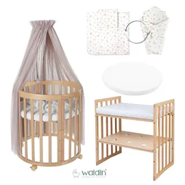 Waldin Babybett OWAL Kinderbett 7in1 mit Matratze, mitwachsendes Kinder-Bett