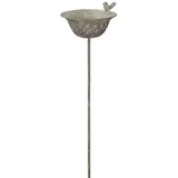 finehomegarden Vogeltränke Futterplatz Metall grau/braun Vintage Ø20x17H10cm L102cm, Futterstadion Vogelbad Gartenstecker Stecker / Paket