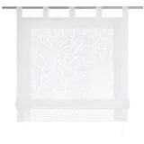 Heichkell Voile Schlaufen Raffrollo Gardine Ausbrenner Raffgardine ohne Bohren Ausbrenner Design >Baumast< Faltenrollo in Küche Rollos Vorhang mit seitlicher Schnüren Weiß HxB 140x100 cm