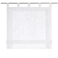 Heichkell Voile Schlaufen Raffrollo Gardine Ausbrenner Raffgardine ohne Bohren Ausbrenner Design >Baumast< Faltenrollo in Küche Rollos Vorhang mit seitlicher Schnüren Weiß HxB 140x100 cm