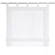 Heichkell Voile Schlaufen Raffrollo Gardine Ausbrenner Raffgardine ohne Bohren Ausbrenner Design >Baumast< Faltenrollo in Küche Rollos Vorhang mit seitlicher Schnüren Weiß HxB 140x100 cm