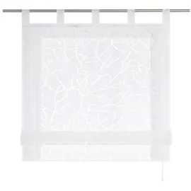 Heichkell Voile Schlaufen Raffrollo Gardine Ausbrenner Raffgardine ohne Bohren Ausbrenner Design >Baumast< Faltenrollo in Küche Rollos Vorhang mit seitlicher Schnüren Weiß HxB 140x100 cm