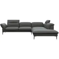 flexlux Ecksofa Salino, Funktionssofa mit Ottomane, Relaxsofa, Ecksofa, Sofa mit Arm- und Kopfteil-Verstellungen, Kaltschaum & Stahl-Wellen grau