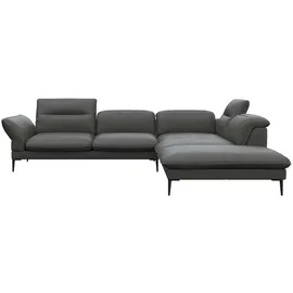 flexlux Ecksofa Salino, Funktionssofa mit Ottomane, Relaxsofa, Ecksofa, Sofa mit Arm- und Kopfteil-Verstellungen, Kaltschaum & Stahl-Wellen grau