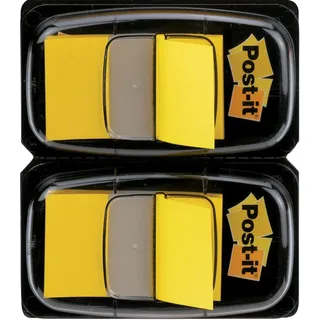 Post-it Index Haftstreifen, Standard, gelb, 2 Spender, 25,4 mm x 43,2 mm, 50 Haftstreifen/Spender - Extrastarke Haftstreifen für Dokumente und Informationen