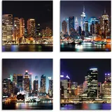 Artland Leinwandbild »Sydney Hafen und New York Times Square«, Städte, (4 St.), 4er Set, verschiedene Größen, blau