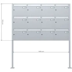 A-01 12er Freistehende Edelstahl V2A Briefkastenanlage mit Fussplatte
