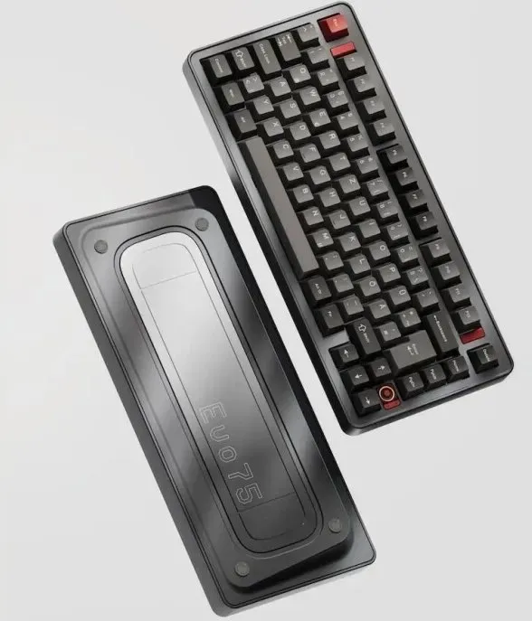 Ticktype EVO75 Custom Mechanische Tastatur (ISO-DE Layout) – Vollaluminium, Hot-Swappable, Leaf Spring Mount, VIA-kompatibel, Schnelldemontage, Creamy Rye Switches, 8000mAh, RGB - Anodized Basalt Grey