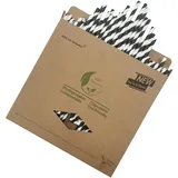 100 Stück Schwarze Weiß Papier Trinkhalme Einweg, Biologisch Abbaubare Schwarz Weiß Gestreifte Papier Strohhalme für Restaurants, Säfte, Smoothies