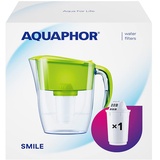 AQUAPHOR B177 Wasserfilter Smile hellgrün inkl. 1 A5 Filterkartusche - kompakter Wasserfilter zur Reduzierung von Kalk, Chlor & weiteren Stoffen, Volumen 2,9 l