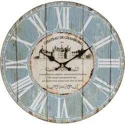 Wanduhr ""Schloss"", blau, B:33,8cm H:4,5cm T:4,5cm, MYFLAIR MÖBEL & ACCESSOIRES, Wanduhren, römische Ziffern, 33,8 cm