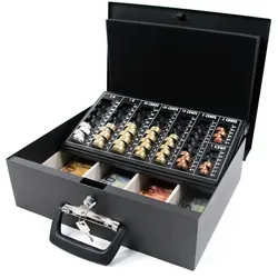 Geldkassette SAFE I Stahl schwarz mit Münzzählbrett / Tragegriff hjh OFFICE