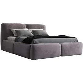 mebloland Polsterbett OLKE 140 x 200 mit Matratze und Bettkasten. Farbe: Grau - Grau