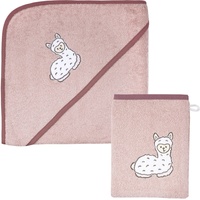 Wörner Handtuch Set »Lama rosa Kapuzenbadetuch 100/100 mit Waschhandschuh«, (Spar-Set, 2 St.), mit süßer Lamastickerei, rosa