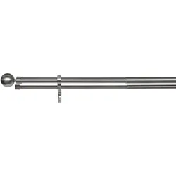 Ondeco Gardinenstange ausziehbar 1-lauf - 2-lauf Wandmontage Endstück Kugel 25/28 mm Farbe: Edelstahl-Optik, Größe: 190-360 cm 2-lauf