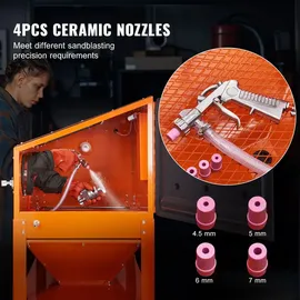 Vevor Sandstrahlkabine Aluminium/Stahl 60 Gallonen orange mit Ständer, Strahlpistole und 4 Düsen