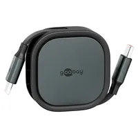 goobay Selbstaufrollendes USB-C auf USB-C 57 W schwarz / silber 1 m, Flachkabel, 5 Längenstufen, 480 Mbits, 3 A Farbe: /