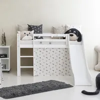 Hochbett HOPPEKIDS "«Pets Natur»", weiß (weiß, pristine, weiß, weiß), B:81cm H:9cm L:168cm, Bett: 100% Massivholz, Nordische Kiefer, Rutsche: MDF, Vorhang: 100% Baumwolle, Matratze: Waterlily-Schaum mit vertikalen Lüftungsschlitzen, Matratzenbezug: 23% Bambus, 77% Polyester, gesteppt mit Thermowolle, Hochbetten, Hochbett, Rutsche & Vorhang Grau und viel Auswahl