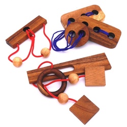 ROMBOL Denkspiele Spiel, Knobelspiel Seilpuzzle-Set mit unterschiedlichen, kniffligen Denkspielen, Holzspiel