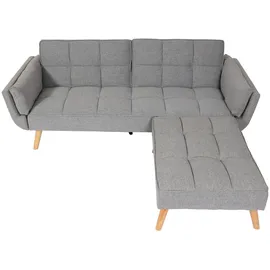 Mendler Schlafsofa HWC-K18 mit Ottomane, Couch Sofa Gästebett, Schlaffunktion 218x175cm ~ Stoff/Textil hellgrau