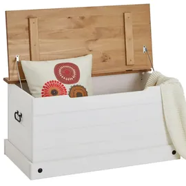 CARO-Möbel Holztruhe Weiß, Braun, Holz, Kiefer Vintage, 91x46x50 cm, Esszimmer, Bänke, Sitzbänke
