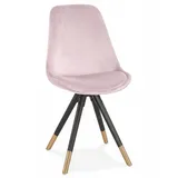 KADIMA DESIGN Esszimmerstuhl Designerstuhl aus Holz mit Samtbezug Retro Stil der 50er Jahre (Eleganter Esszimmerstuhl mit Polsterung 48x56x83 cm), Vintage Sessel mit hoher Rückenlehne HAMILTON Kollektion rosa