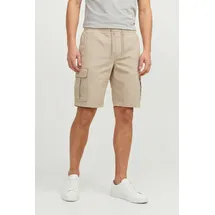 JACK & JONES "JPSTCOLE DYLAN CARGO SHORTS MID", Herren, Gr. S, N-Gr, crockery, Web, Obermaterial: 98% Baumwolle, 2% Elasthan, unifarben, relaxed fit knöchellang, Hosen Cargohose