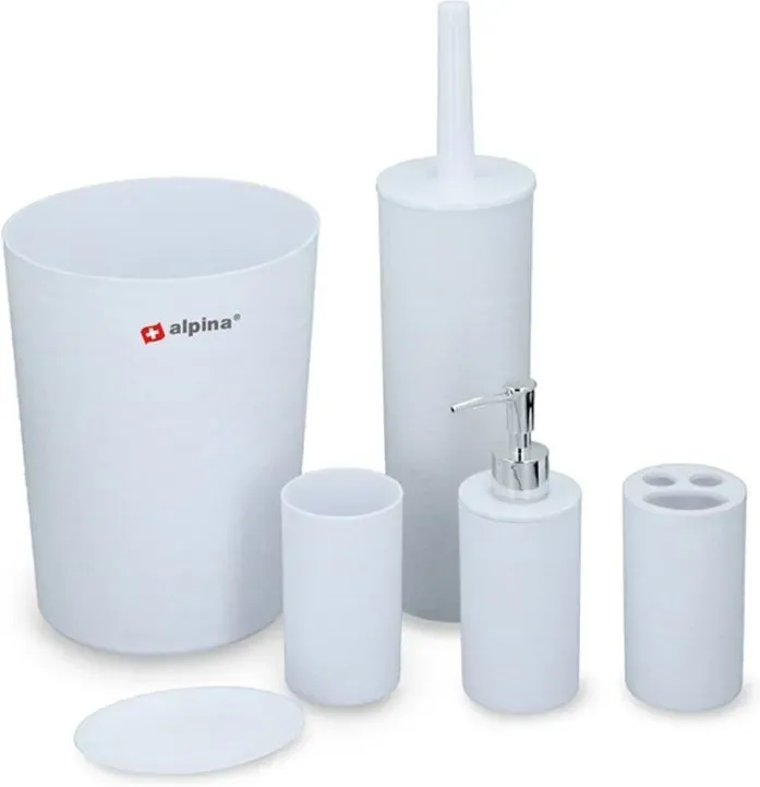 BADEZIMMER-SET WC-BÜRSTENBEHÄLTER, Weiß, Alpina 6-teiliges Set, 2as