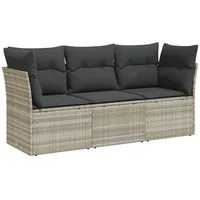 VidaXL 3-tlg. Garten-Sofagarnitur mit Kissen Hellgrau Poly Rattan