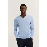 Bugatti V-Ausschnitt-Pullover BUGATTI "Basic Essential", Herren, Gr. XL, blau (hellblau), Sweatware, 100% Baumwolle, regular fit, V-Ausschnitt, Rippbündchen, Pullover, aus reine Baumwolle