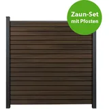 GroJaSolid Rhombus Steckzaun Komplettset mit Alu-Pfosten, Walnuss co-ex., 5,74 m