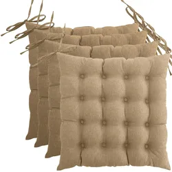 wometo 4er Set Sitzkissen Stuhlkissen 40x40 OEKO-TEX  - beige Sitzauflage Bank Polster Sitzpolster mit Bändern / Schleife, Indoor / Outdoor