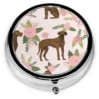 Pillendose Deutsche Dogge Blumen Hund Pillendose für Geldbörse Niedliche kleine Reise runde Form Pillen-Organizer