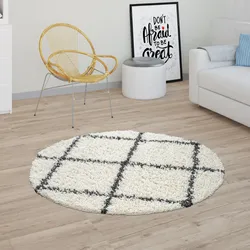 Hochflor-Teppich PACO HOME "Kalmar 441", beige (cream), H:40mm Ø:80cm, Polypropylen, Teppiche, Scandi Design, Rauten Muster, weich & kuschelig