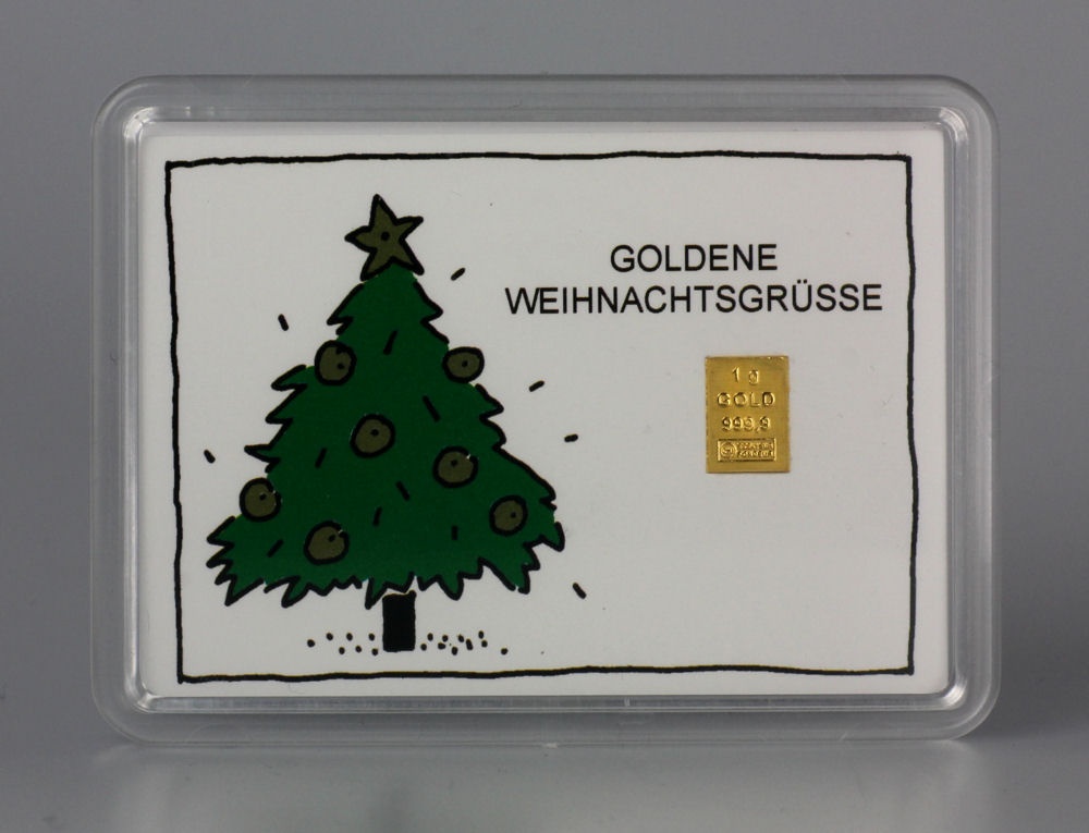 Goldbarren 1g Goldene Weihnachtsgrüße (Motivbox)