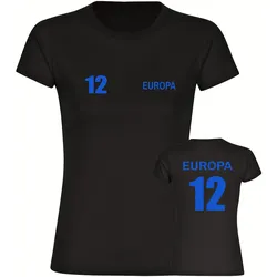 multifanshop Damen T-Shirt - Europa - Trikot Nummer 12 - Druck blau - Frauen