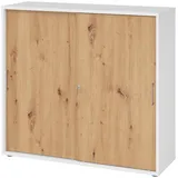bümö Schiebetürenschrank, Weiß, Wildeiche, Nachbildung,Eiche, 2 Fächer, Rechteckig, 120x110x40 cm, FSC Mix, Arbeitszimmer, Aktenschränke