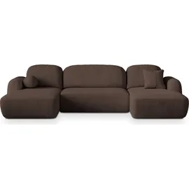 masseno Eckcouch Polyester U-Form mit Schlaffunktion 2-Sitzer Braun